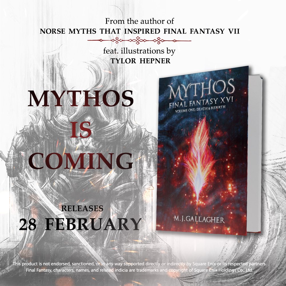 FFVIINovels's tweet image. An extensive exploration of the mythology and religious traditions that inspired FFXVI, I am thrilled to announce that volume one of Mythos: Final Fantasy XVI releases at the end of this month!

Please help me get the word out! All shares hugely appreciated!