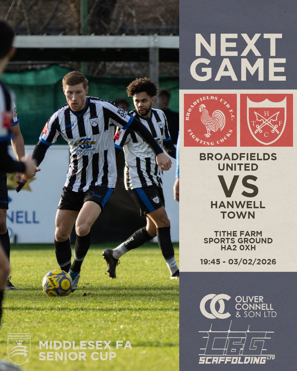 hanwelltownfc's tweet photo. Matchday ⚽️ 

Back to Tithe Farm in @middxfa Senior Cup as we take on @BroadfieldsUtd for a place in the final.

⏰ 7:45pm
🎟️ Adults - £8, Concessions - £5, Under 16s - FREE (On the gate only)
📍Tithe Farm, HA2 0XH  

#UpTheGeordies ⚫️⚪️ https://t.co/Aypcdf8z5P