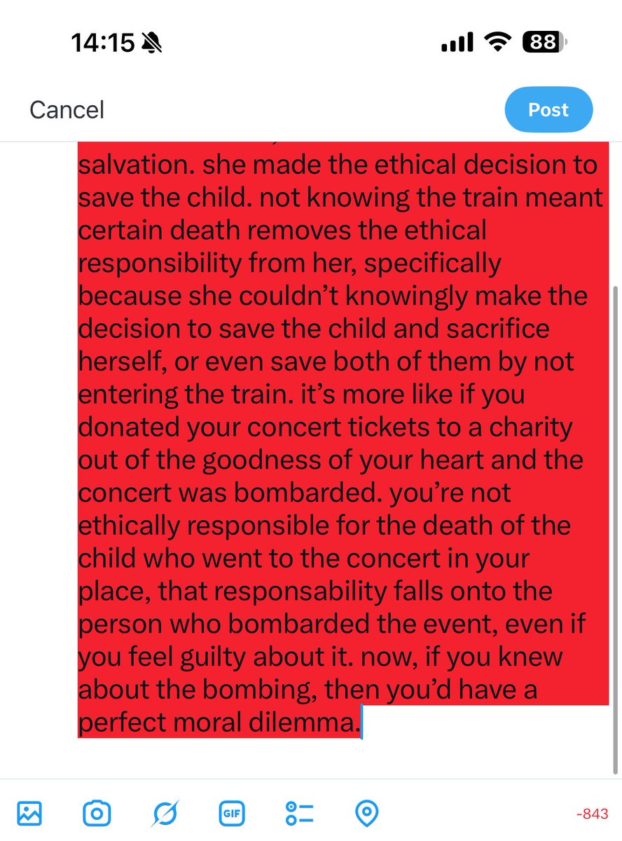 wolfstartulips's tweet photo. @StrawberryPudns i’m mostly talking about you comparing this situation to the trolley problem, because in the trolley problem we have certainty that death will occur, the question is, do you intervene to prevent a higher number of deaths, still sacrificing a single life, or do you do nothing and https://t.co/bdslBCPFvp