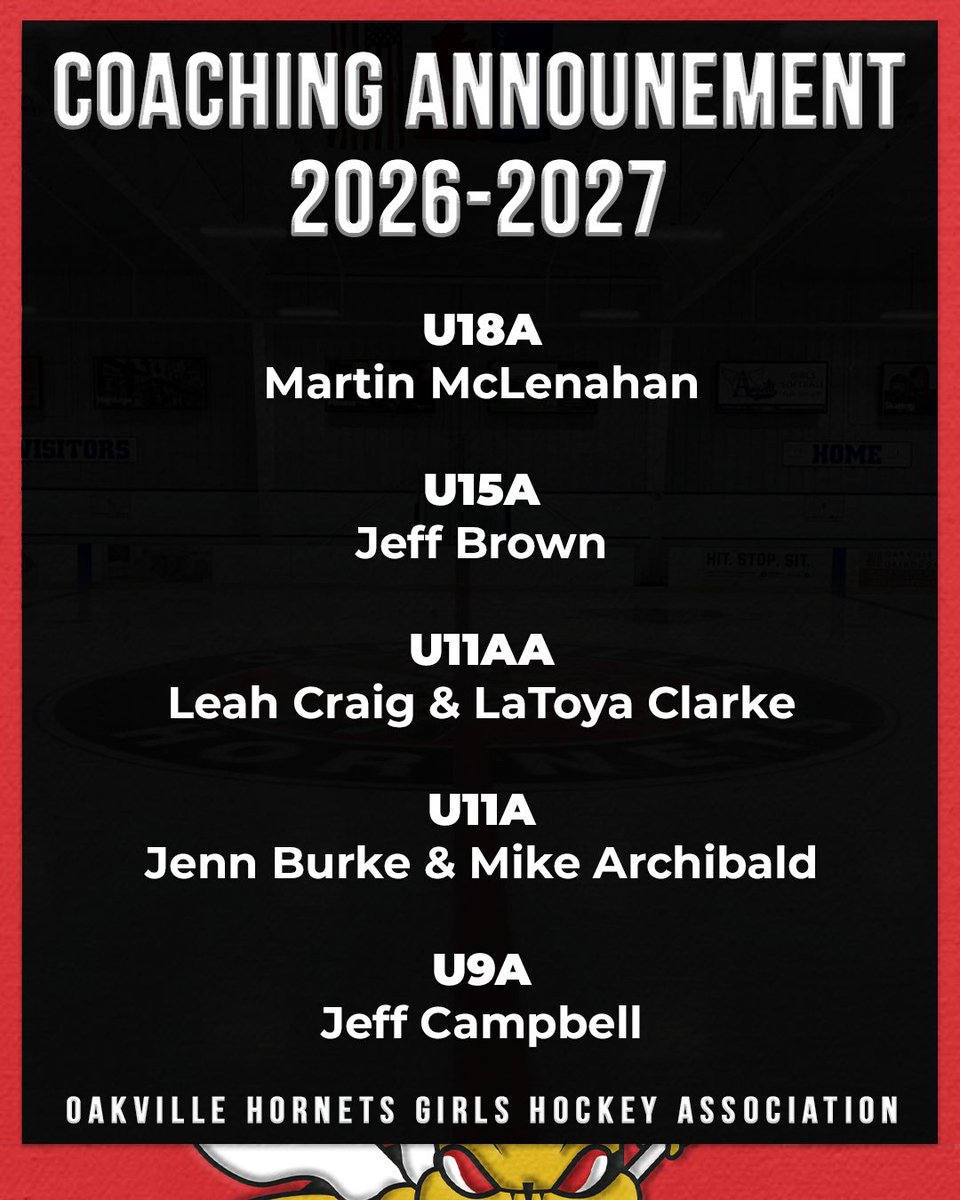 We are pleased to announce the following Coaches for 2026-2027 Season!

U18A
Martin McLenahan

U15A
Jeff Brown

U11AA
Leah Craig &amp; LaToya Clarke 

U11A
Jenn Burke &amp; Mike Archibald

U9A
Jeff Campbell