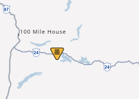 DriveBC's tweet photo. 🦺#BCHwy24 - utility work is scheduled between Sheridan Lake Rd W and Horse Lake Rd from 2-10 February.
Watch for crews and single lane alternating traffic.
#SheridanLakeBC #LoneButte #100MileHouse
ℹ️https://t.co/VWHodggyw4 https://t.co/MUSdO4IFMe