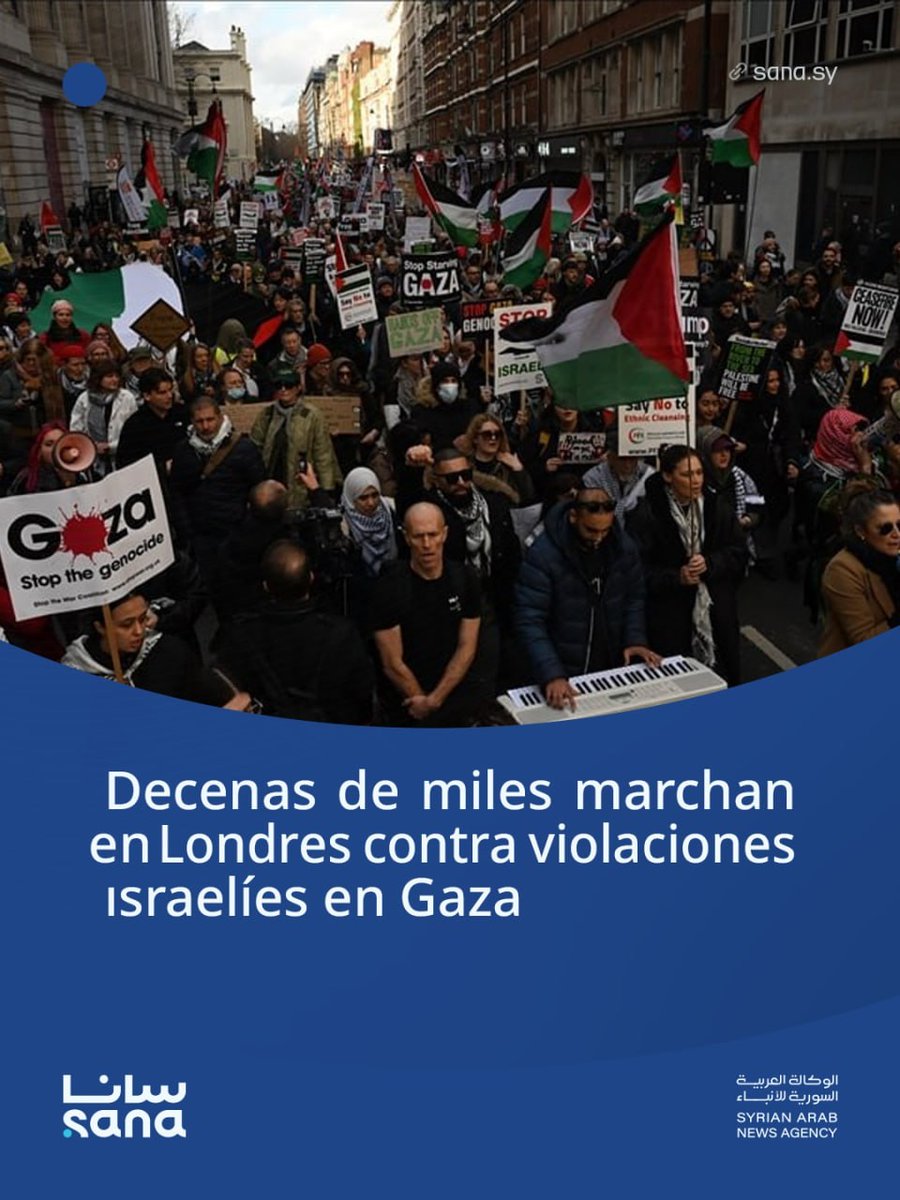 Agencia_Sana's tweet image. Decenas de miles marchan en Londres contra violaciones israelíes en Gaza

#Londres
#Palestina
#Gaza

🖇 Detalles sana.sy/es/world/22926…