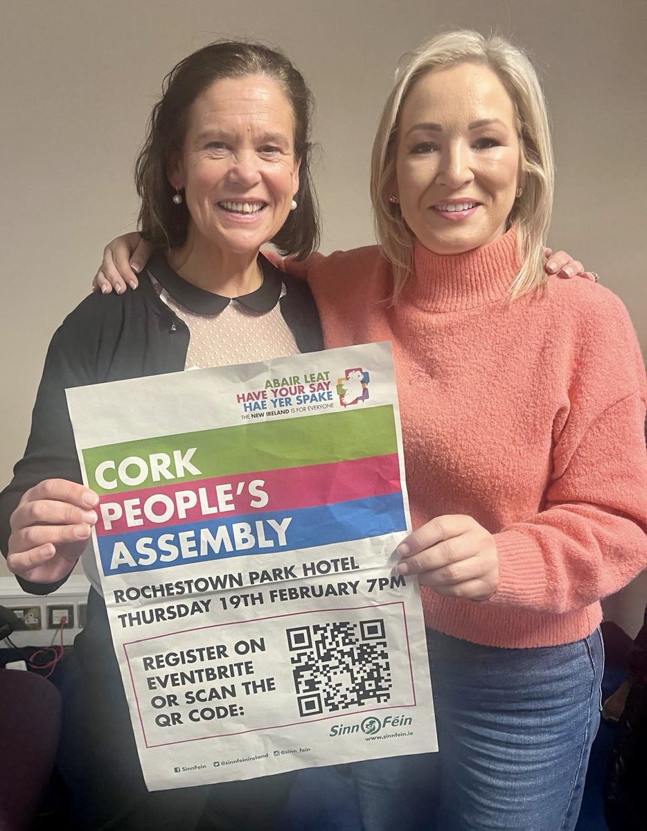 SF_Commission's tweet photo. The Cork People’s Assembly will take place in the Rochestown Park Hotel on Thursday 19th February at 7pm.
@MaryLouMcDonald & @moneillsf are encouraging you all to register now & join with us in discussing our future. #Time4Unity
https://t.co/mPqsBMgqpA https://t.co/b3iUGA0PCd