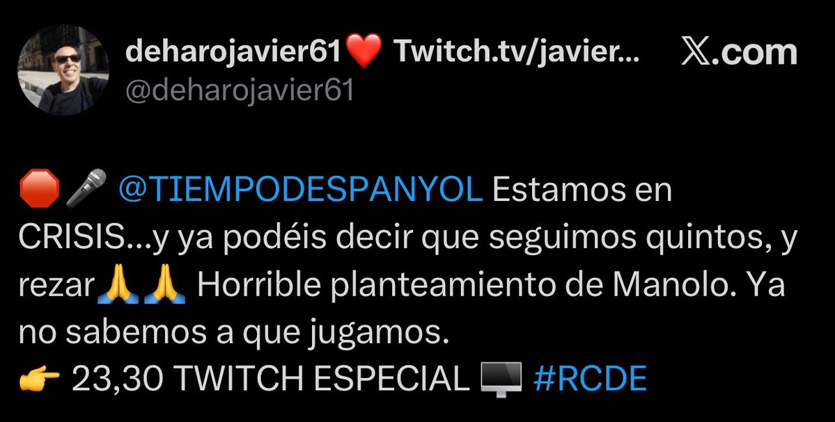 Lo peor no es que lo diga en serio, es que hay gente (cierto es que son mongolos) que le hacen caso. Yo rezo pero para que se vaya esta gente. #RCDE