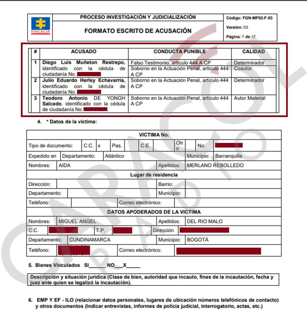 #PRIMICIA | La <a href="/FiscaliaCol/">Fiscalía Colombia</a> llamó a juicio al empresario Julio Gerleín y a los abogados Teodoro Antonio Deyongh y Diego Luis Muñetón, por presuntamente haber intentado comprar el silencio de la excongresista Aida Merlano en 2019.

<a href="/andresGgaitan/">José Andrés González G</a> 
Caracol.com.co