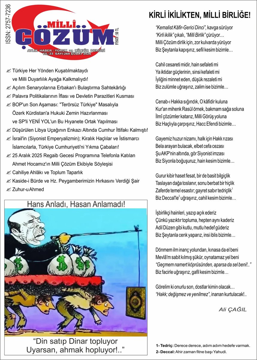 MİLLİ ÇÖZÜM DERGİSİ 269. SAYISI (ŞUBAT 2026) ÇIKTI. millicozum.com