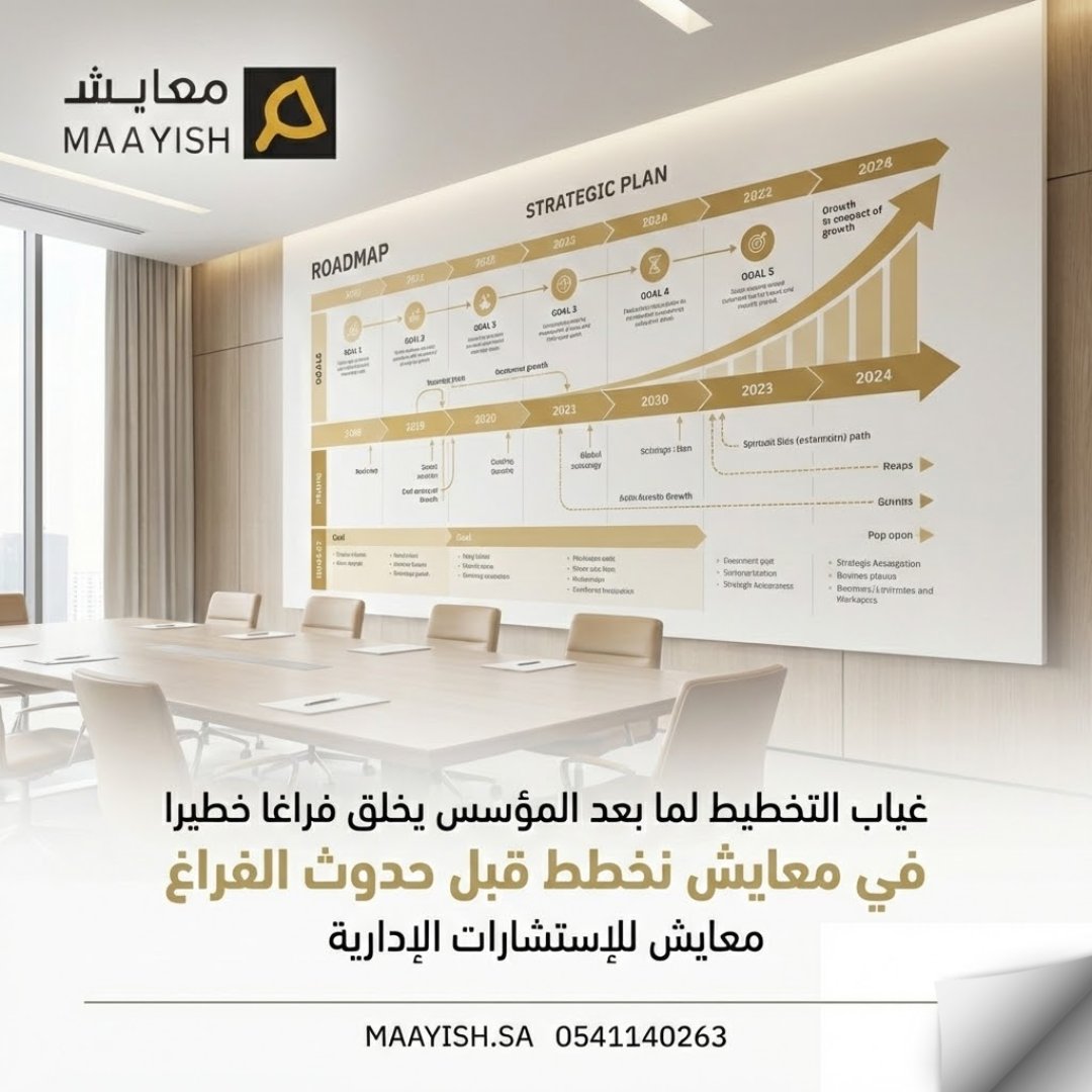 غياب التخطيط لما بعد المؤسس
يخلق فراغا خطيرا.
التخطيط المبكر
يحمي المؤسسة من الارتباك.

في معايش نخطط قبل حدوث الفراغ.
maayish.sa
#المؤسس #التعاقب_القيادي #معايش