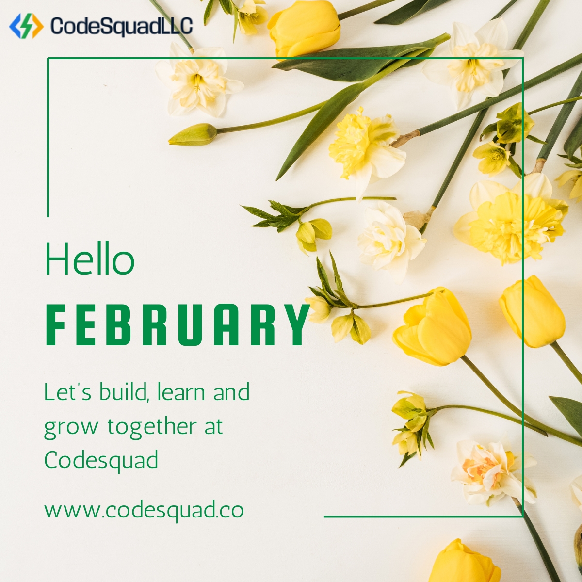 codesquadcomm's tweet photo. Welcome to February!

A fresh month to sharpen skills, build amazing things, and grow in tech with CodeSquad. https://t.co/PZVKaBQaXq