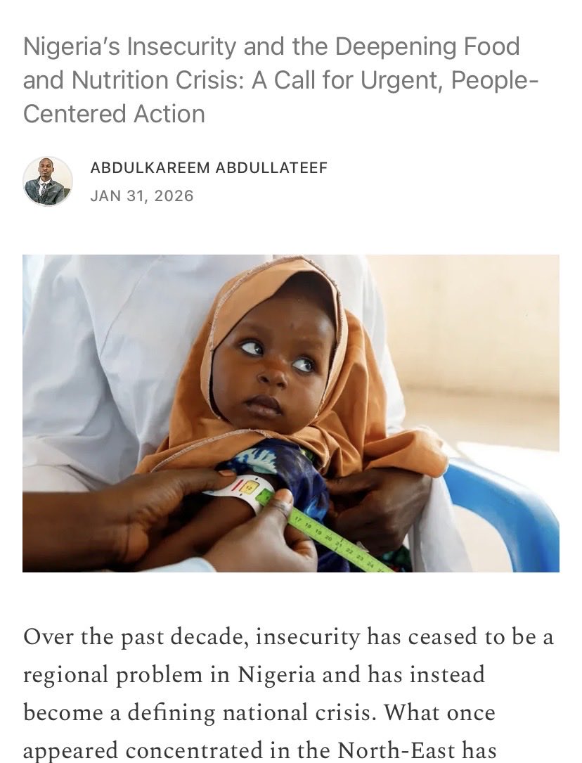 KareemSAYDi's tweet photo. I have published my first policy brief on Substack titled “Nigeria’s Insecurity and the Deepening Food and Nutrition Crisis.”
Read here: https://t.co/p23L1C7MtE https://t.co/jjsbhE7eIH