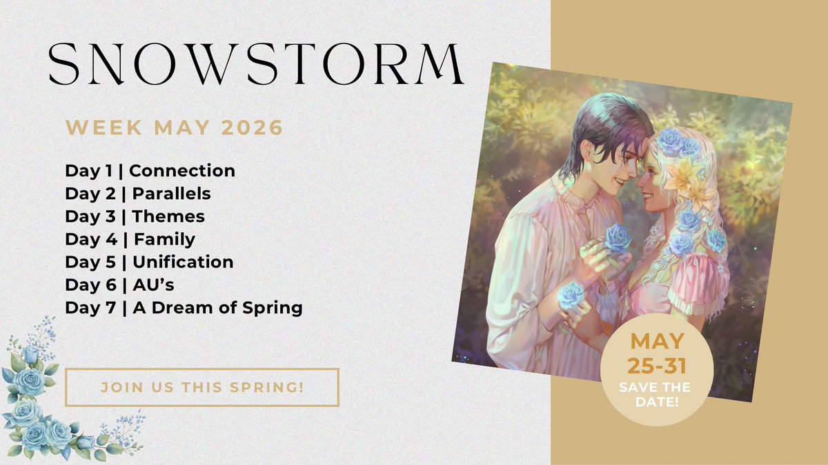 Join us this spring from May 25-31 to celebrate Dany and Jon together ⋆🌷₊˚❀ 
Use the tag #snowstormweek2026 to share any type of fan content from art, edits, metas, and more 💕 
Find the list of prompts below! We look forward to seeing everyone in the spring ꫂ❁