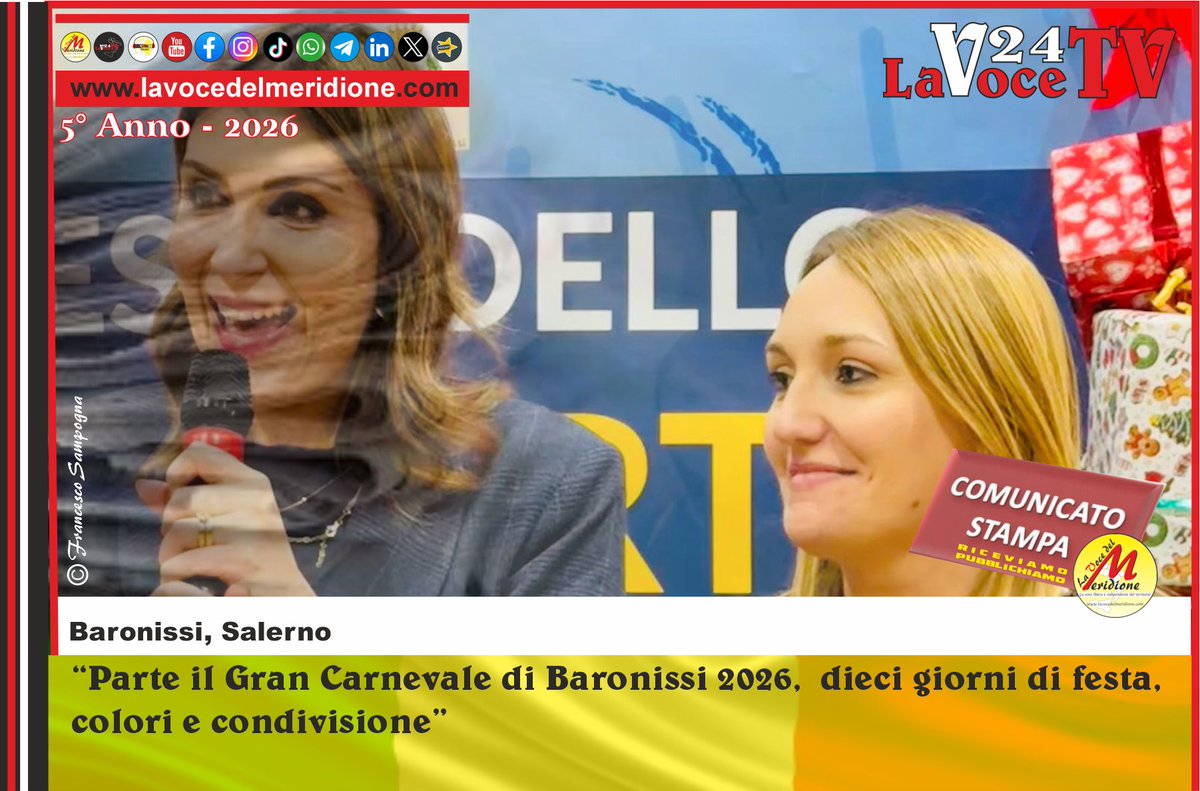 Comune di Baronissi: “Parte il Gran Carnevale di Baronissi 2026, dieci giorni di festa, colori e condivisione”
lavocedelmeridione.com/2026/02/01/com…