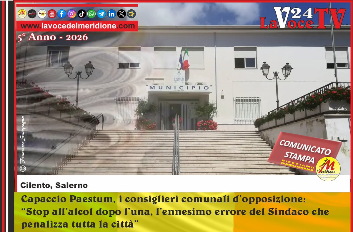 Capaccio Paestum, i consiglieri comunali d’opposizione: “Stop all’alcol dopo l’una, l’ennesimo errore del Sindaco che penalizza tutta la città”
lavocedelmeridione.com/2026/02/01/cap…