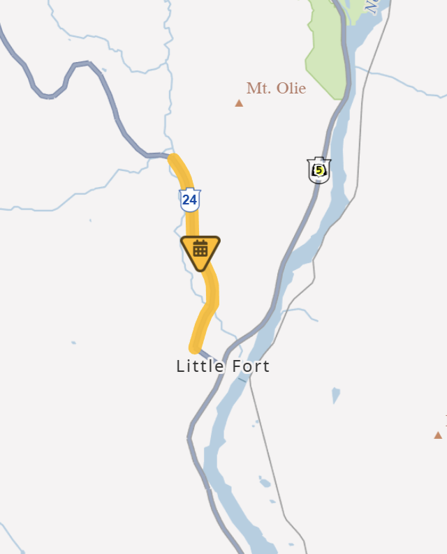 DriveBC's tweet photo. 🦺#BCHwy24 - single lane alternating traffic will be in effect between Lemieux Creek Rd and Lawrence Rd on Monday from 8:00am-5:00pm.
Expect lane closures.
#LittleFortBC
ℹ️https://t.co/nRdWGLcfey https://t.co/h1ziUM3vq2