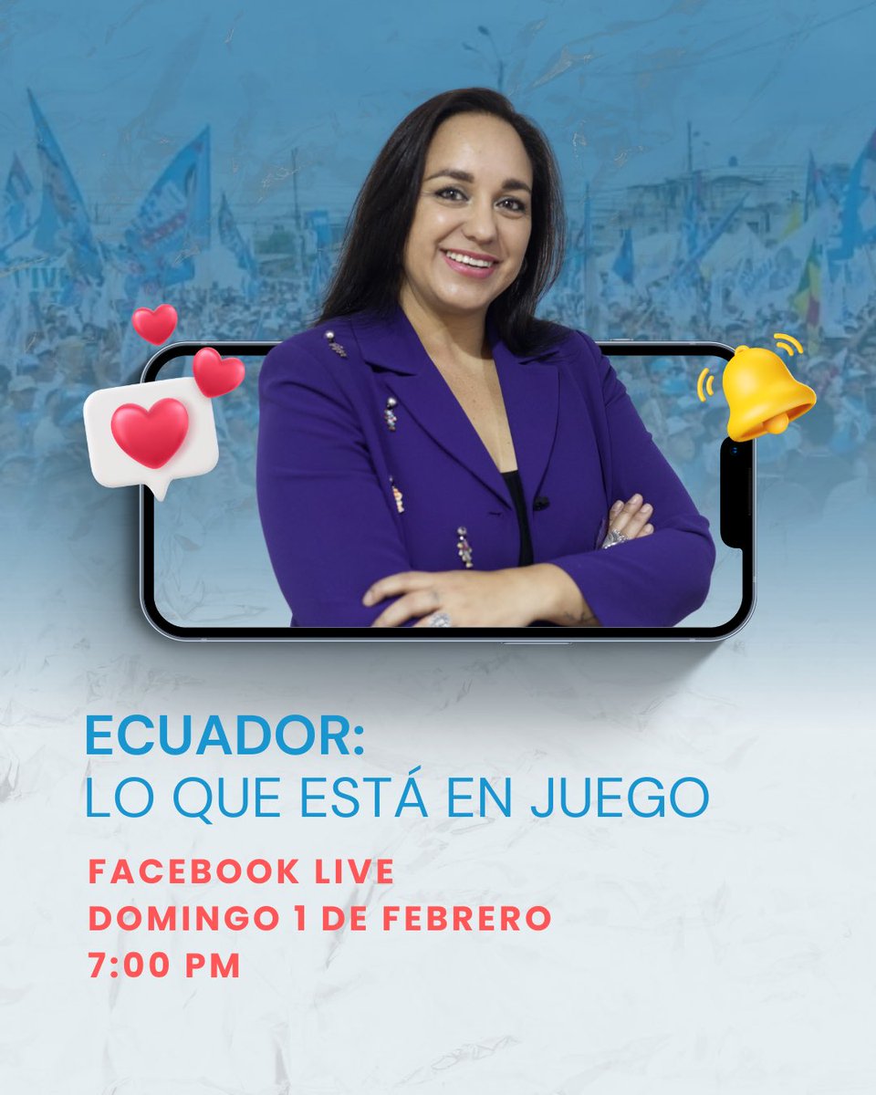 🔴 Nos encontramos hoy, 1 de febrero,  a las 7:00 p. m., en Facebook Live para analizar lo que está en disputa en #Ecuador: la democracia, el Estado de derecho y la dignidad de nuestro pueblo frente al avance del autoritarismo y la instrumentalización del poder.