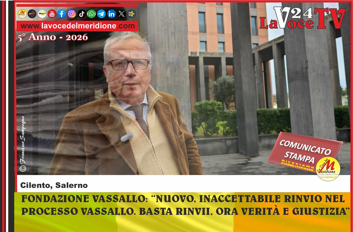 FONDAZIONE VASSALLO: “NUOVO, INACCETTABILE RINVIO NEL PROCESSO VASSALLO. BASTA RINVII, ORA VERITÀ E GIUSTIZIA”
lavocedelmeridione.com/2026/02/01/fon…