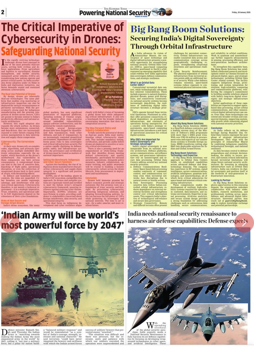 Our article recently published in The Economic Times, "Powering National Security", highlights the growing importance of Orbital Data Centers (ODCs) and space-based digital infrastructure in strengthening India’s national security and data sovereignty.