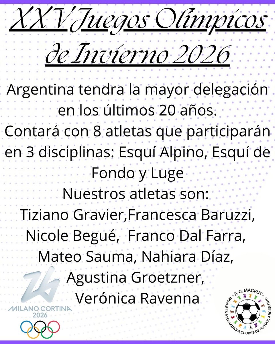🏅Faltan solo 5 dias para que comiencen los #JuegosOlimpicos #MilanoCortina2026
🤝Apoyemos a nuestros deportistas

Vamos Argentina! 💪🏻🇦🇷