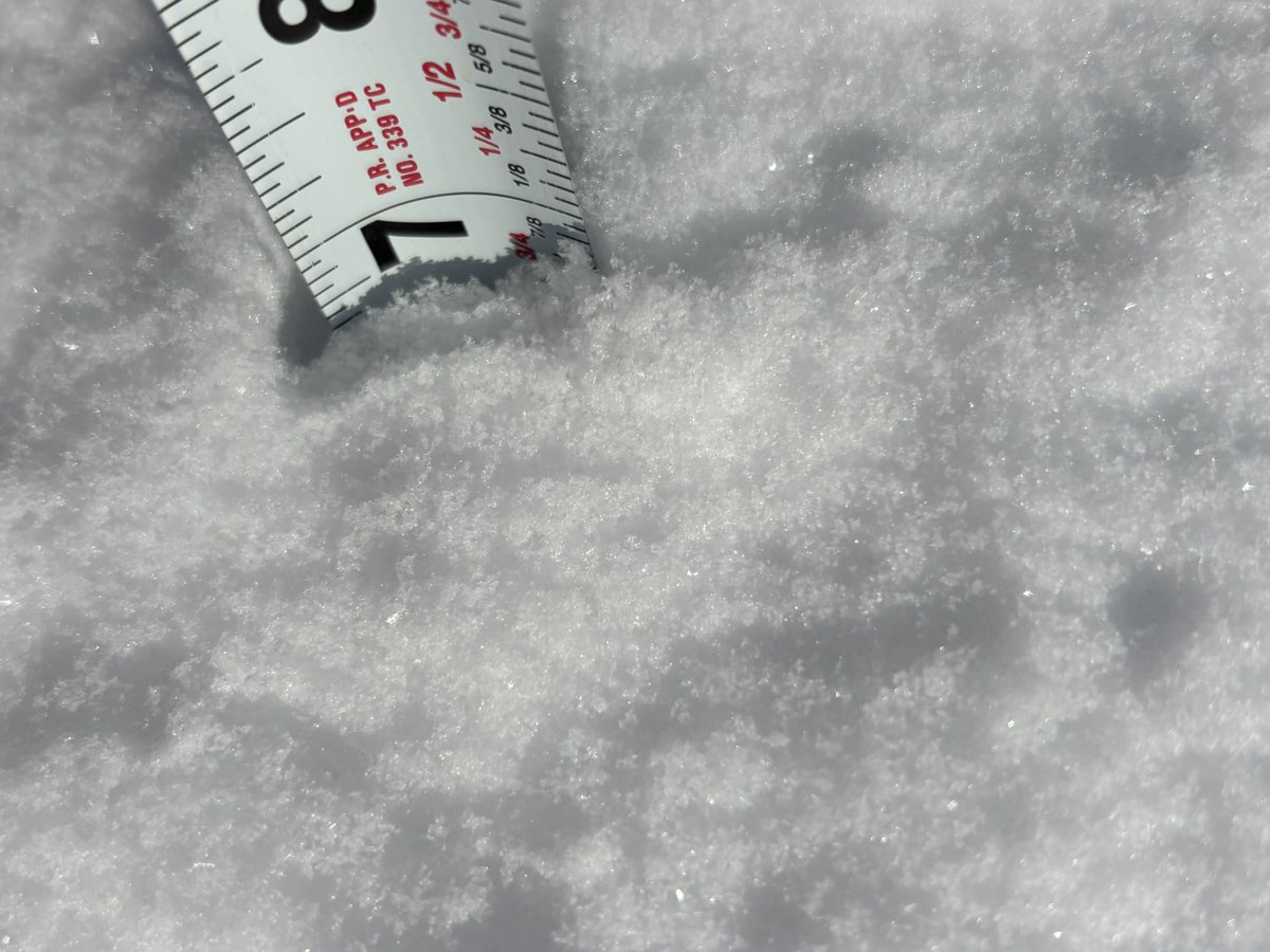 ashmore_n's tweet photo. About 6.75” in Boiling Spring Lakes (measured at 9:35am - snow ended about 8:45am). Melted to 0.35” of liquid, which means our snow ratio was just over 19:1. @NWSWilmingtonNC #ncwx #snow https://t.co/Uc3Cpympnw