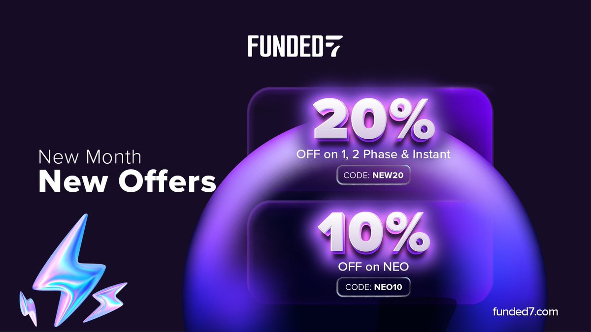 funded_7's tweet photo. New month. New offers. 🚀
Start fresh with exclusive savings across our challenges , all month long.

Whether you’re stepping into a new challenge or upgrading to NEO, now’s the time to make your move.

https://t.co/S4rey2S12N

#Funded7 #PropTrading #TradingChallenges #FundedTrader #TraderLife