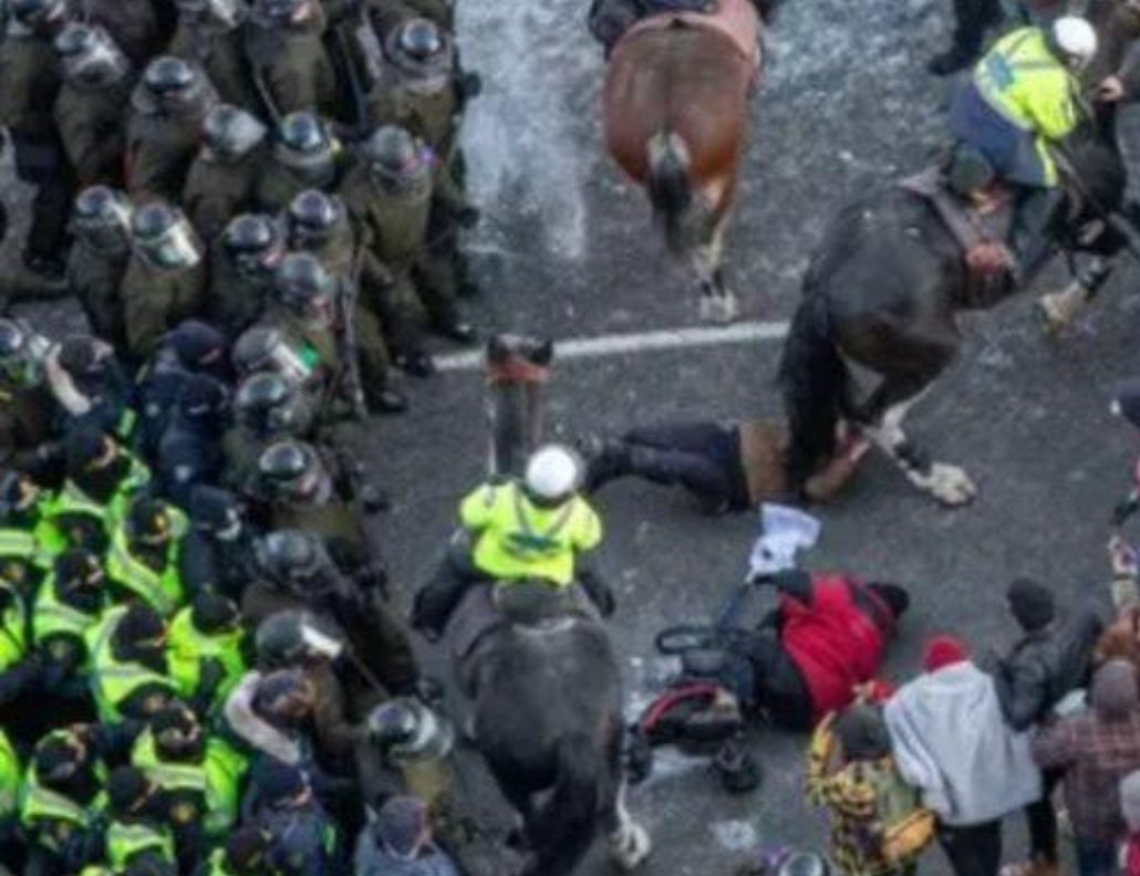 schtev69's tweet image. Remember when the Globe and Mail published a cartoon of the RCMP under orders from Trudeau illegally crushing peaceful protests in Ottawa - using horses to trample on Canadians? 🤔 Me neither.
#EnemyOfThePeople