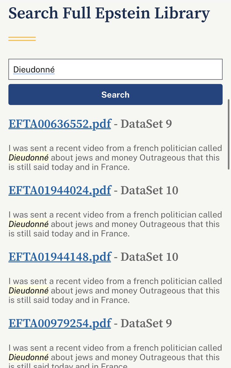 SpectateursFr's tweet photo. 🔴Voici la méthode pour vérifier par vous-même : 

1. Pour consulter les fichiers Epstein, il faut se rendre sur le site officiel du ministère de la Justice des États-Unis, mis en place par le gouvernement pour l’accès du public. 
👉https://t.co/7iFubExoXY

2. Une fois sur la page, il suffit de faire défiler jusqu’en bas et de cliquer sur « Search Full Epstein Library » (Voir photo ci-dessous) 

3. Il faut ensuite entrer le mot-clé « Dieudonné » dans le champ de recherche.

4. Une liste de documents apparaîtra, affichant les échanges d’e-mails concernant Dieudonné.