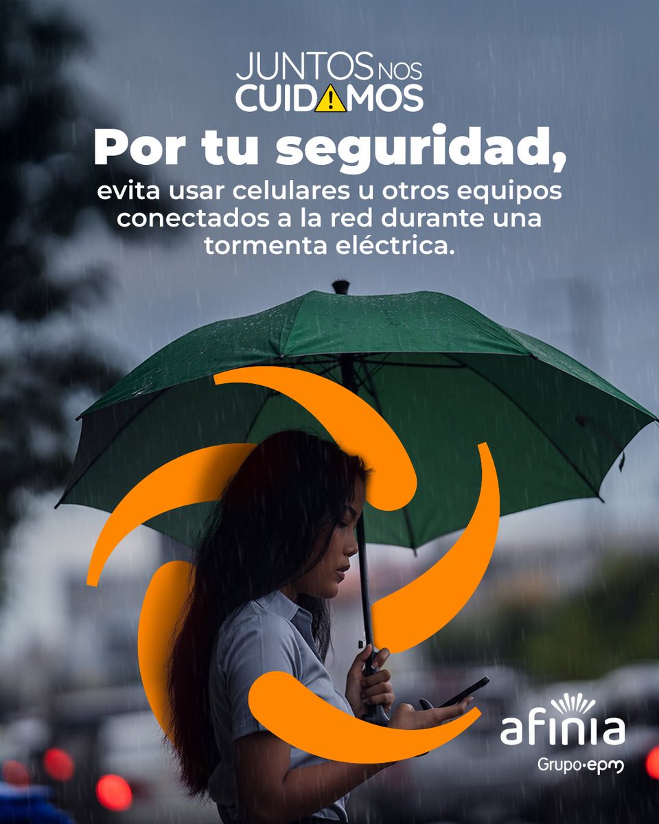 AfiniaGrupoEPM's tweet photo. ⛈️ La prevención ante eventos climáticos es clave para reducir riesgos eléctricos y proteger nuestra seguridad. ⚡️#JuntosNosCuidamos https://t.co/9nXNfIHMQs