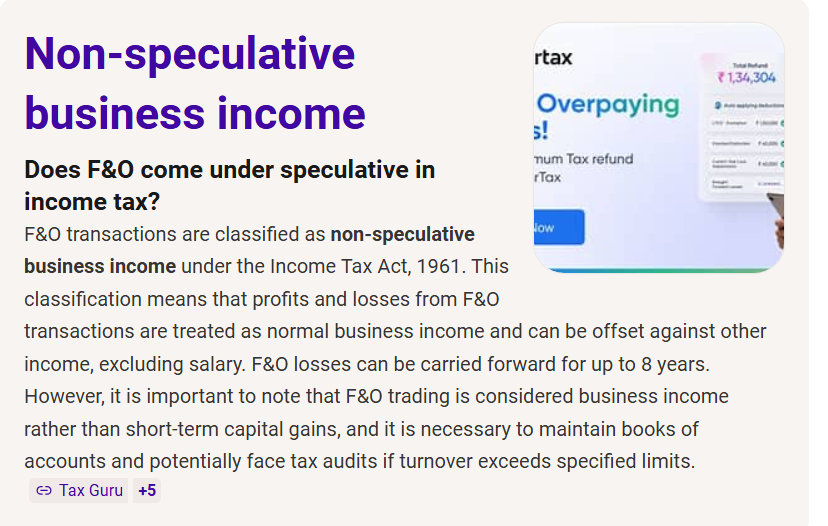 Folks who have read Income Tax Act would clearly know that F&amp;O is a non-speculative income and comes under Business Income Head.  
Absolutely Headless Chickens !