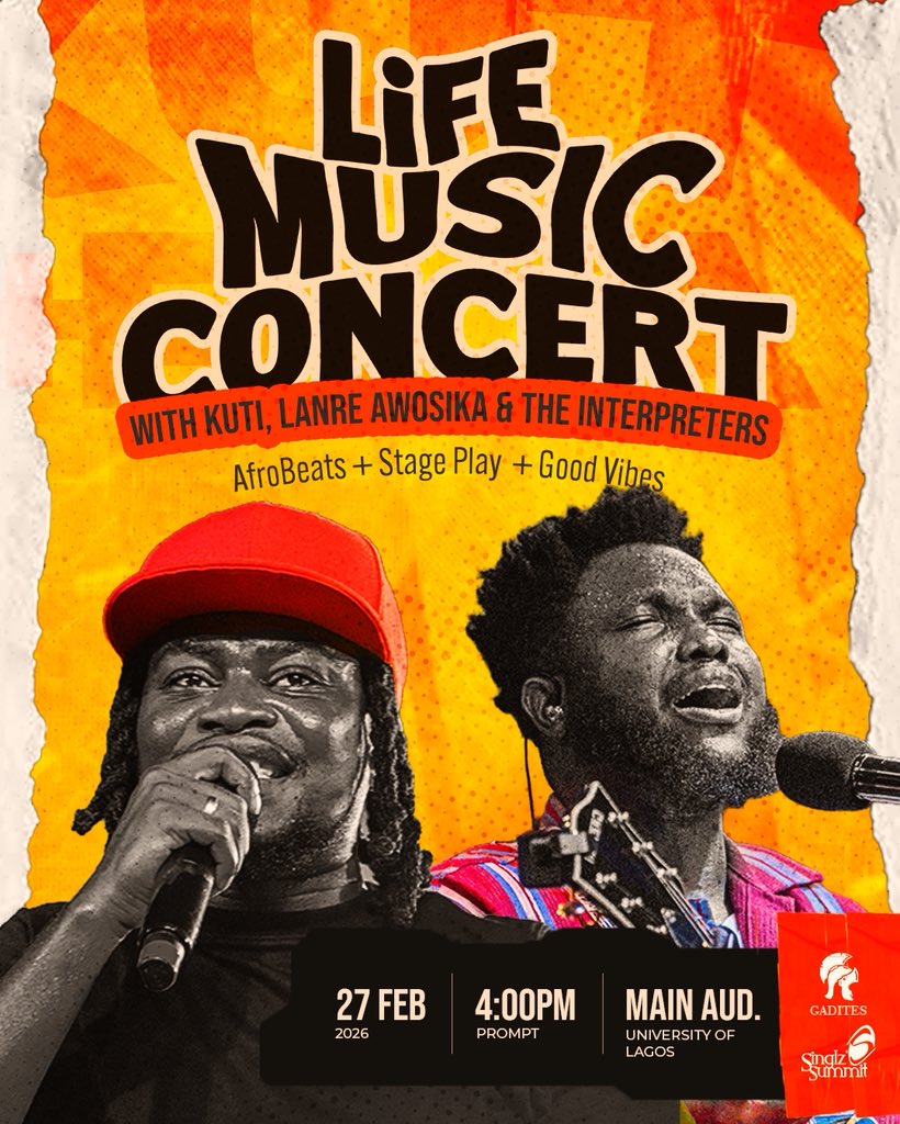 SinglzSummit's tweet photo. AFROBEATS. STAGE PLAY. GOOD VIBES. 🎶✨

This February 27th at 4:00 PM, come through to the UNILAG Main Auditorium* for an experience built around sound, story and all-round good vibes.

No rush. No pressure.
Just good energy, shared moments, and space to unwind.

Anticipate 🔥 https://t.co/FRFtoCJNdu