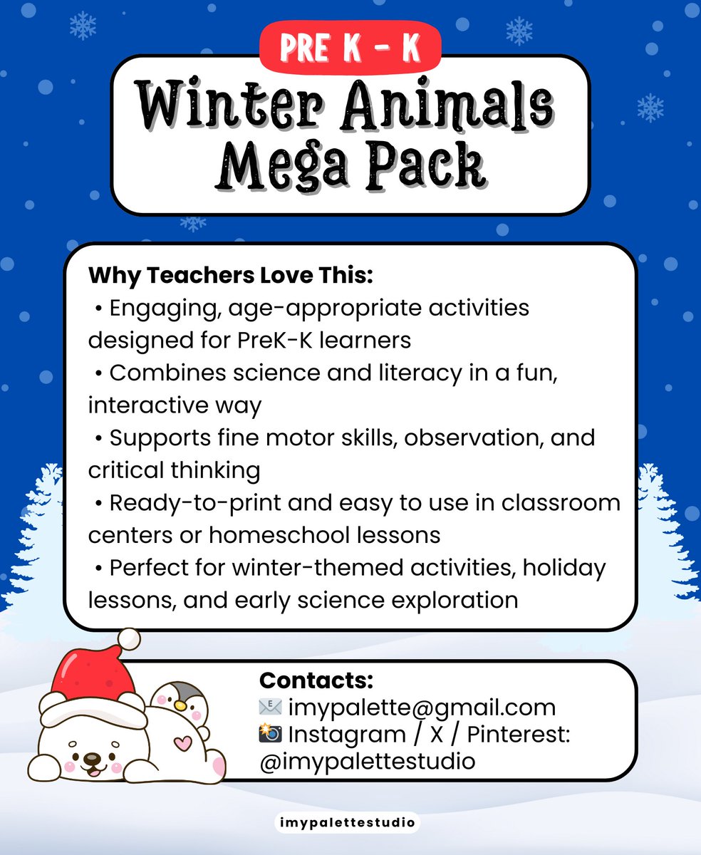 imypalettex's tweet photo. 🦊Get PreK-K winter animal activities encouraging science literacy and vocabulary growth ❄️✏️

AVAILABLE NOW ON TPT
🔗 https://t.co/xRPFCphAN4

#TPT #imypalettestudio #VocabularyGrowth #WinterAnimals #PreKLearning #ScienceLiteracy #EarlyYears https://t.co/dUt0Sec2vo