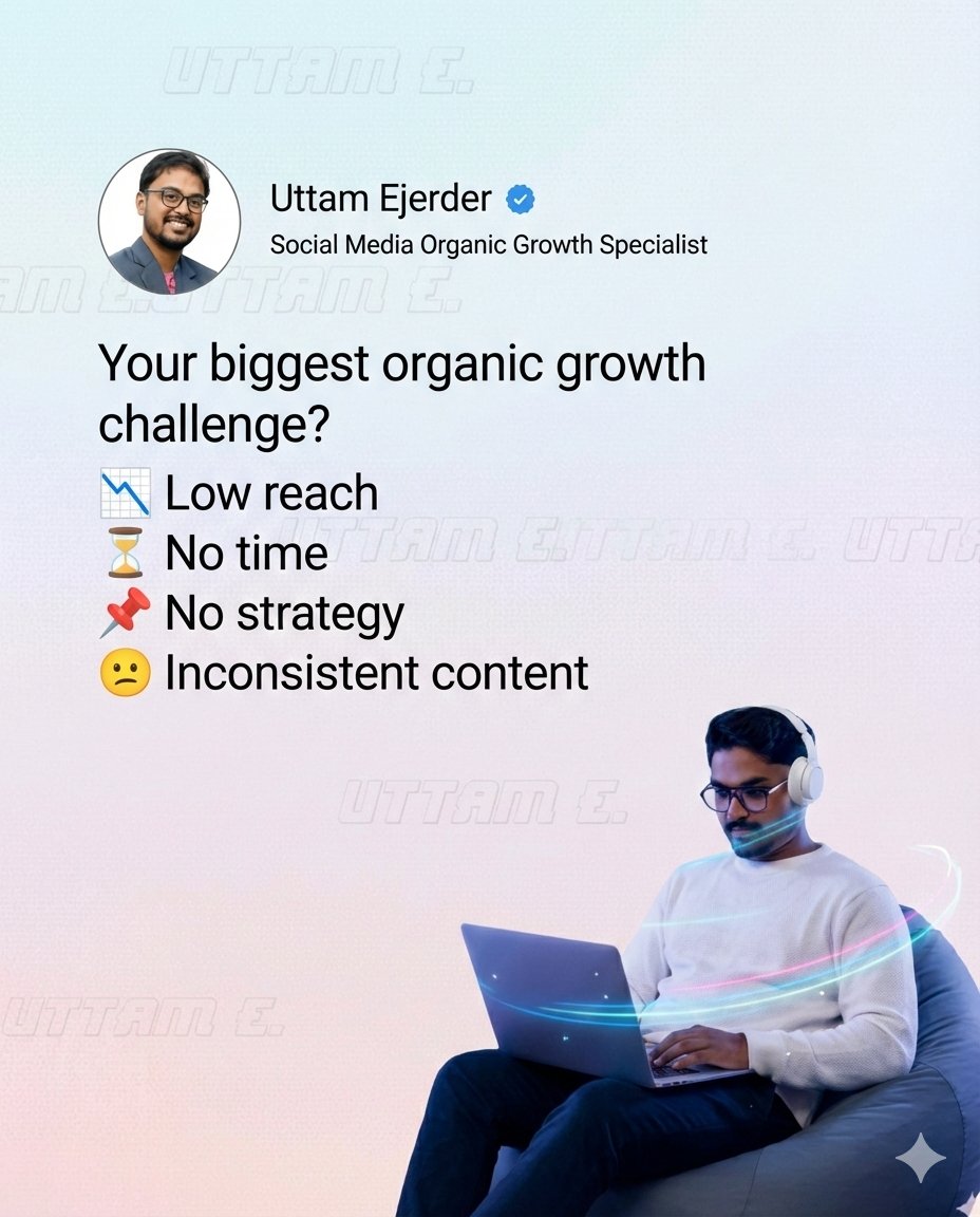 ejerder_uttam's tweet photo. Your biggest organic growth challenge?
📉 Low reach
⏳ No time
📌 No strategy
😕 Inconsiste content

Vote honestly 👇

#OrganicGrowth #ContentStrategy #MarketingTruth #uttamejerder #organicmarketingwithuttam https://t.co/uyzvlMamcm