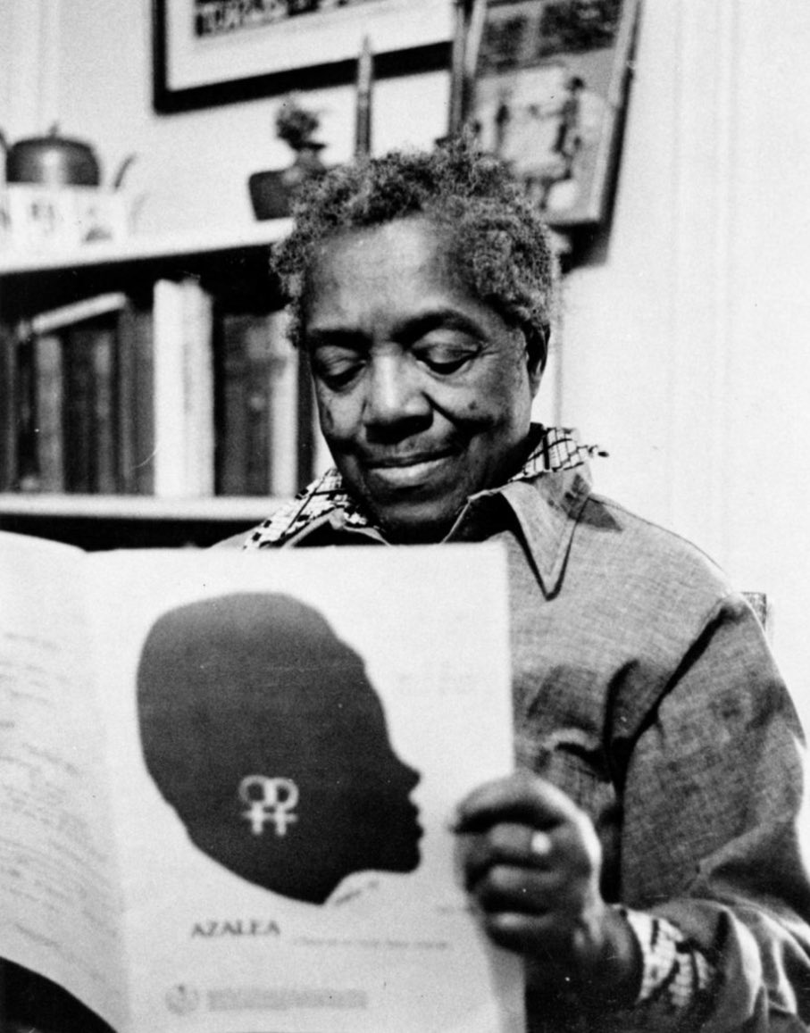 Black lesbian activist, historical icon &amp; dancer Mabel Hampton reading a copy of Azalea's Fall 1978 issue.