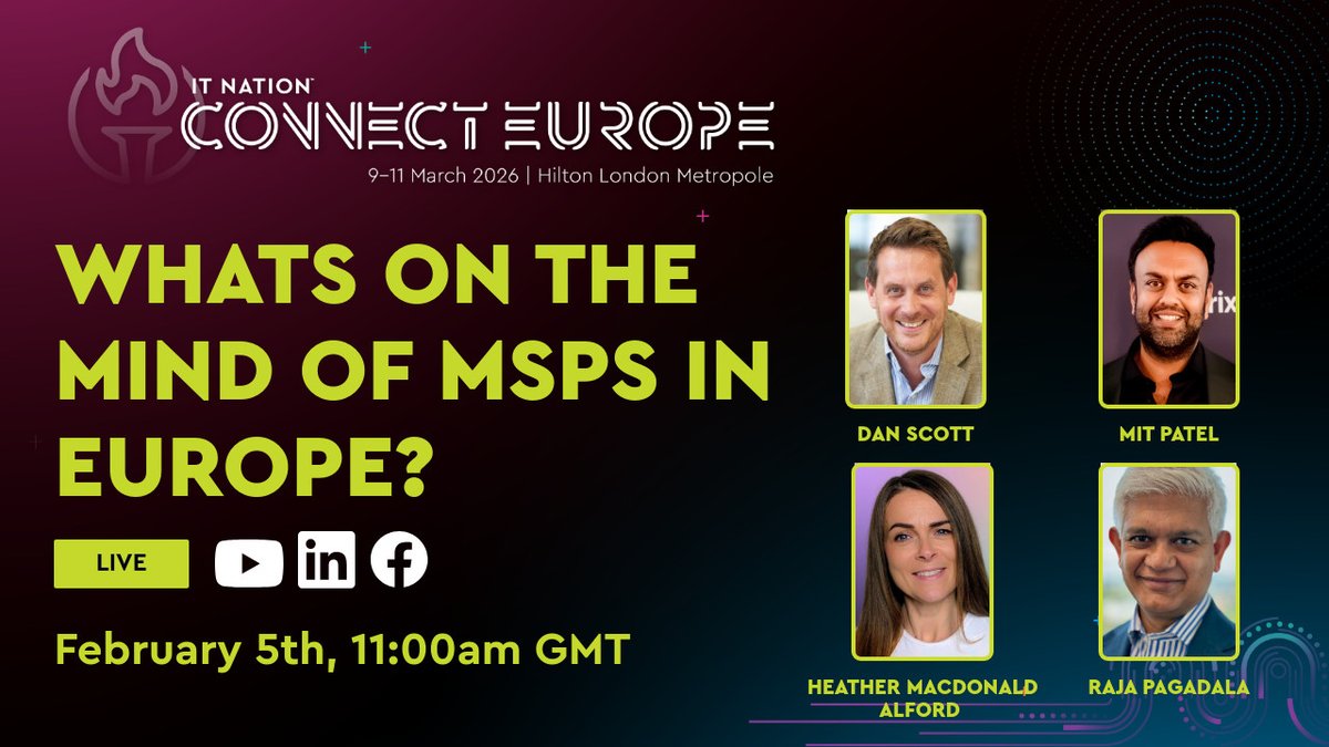 TheITNation's tweet photo. Growth looks different for MSPs across Europe.

Join us live this Thursday, February 5 at 11am GMT for a panel discussion as we explore what’s on the mind of MSPs in Europe right now.

👉 https://t.co/RPzC51EFEF https://t.co/I1lLB93nbX