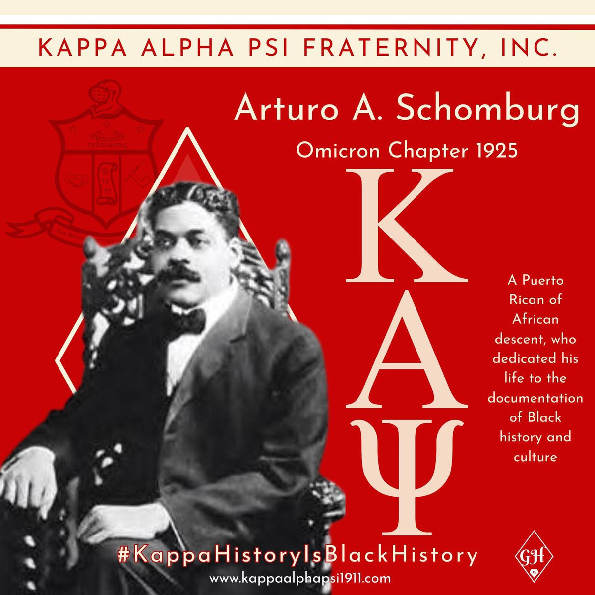 kapsi1911's tweet photo. During #BlackHistoryMonth, Kappa Alpha Psi Fraternity, Inc. honors Arturo Alfonso Schomburg (Omicron 1925) - historian, curator, &amp; Harlem Renaissance leader-whose lifelong work preserving Black history created NYC’s Schomburg Research Center. #KappaHistoryIsBlackHistory https://t.co/jJGDn2VsPs