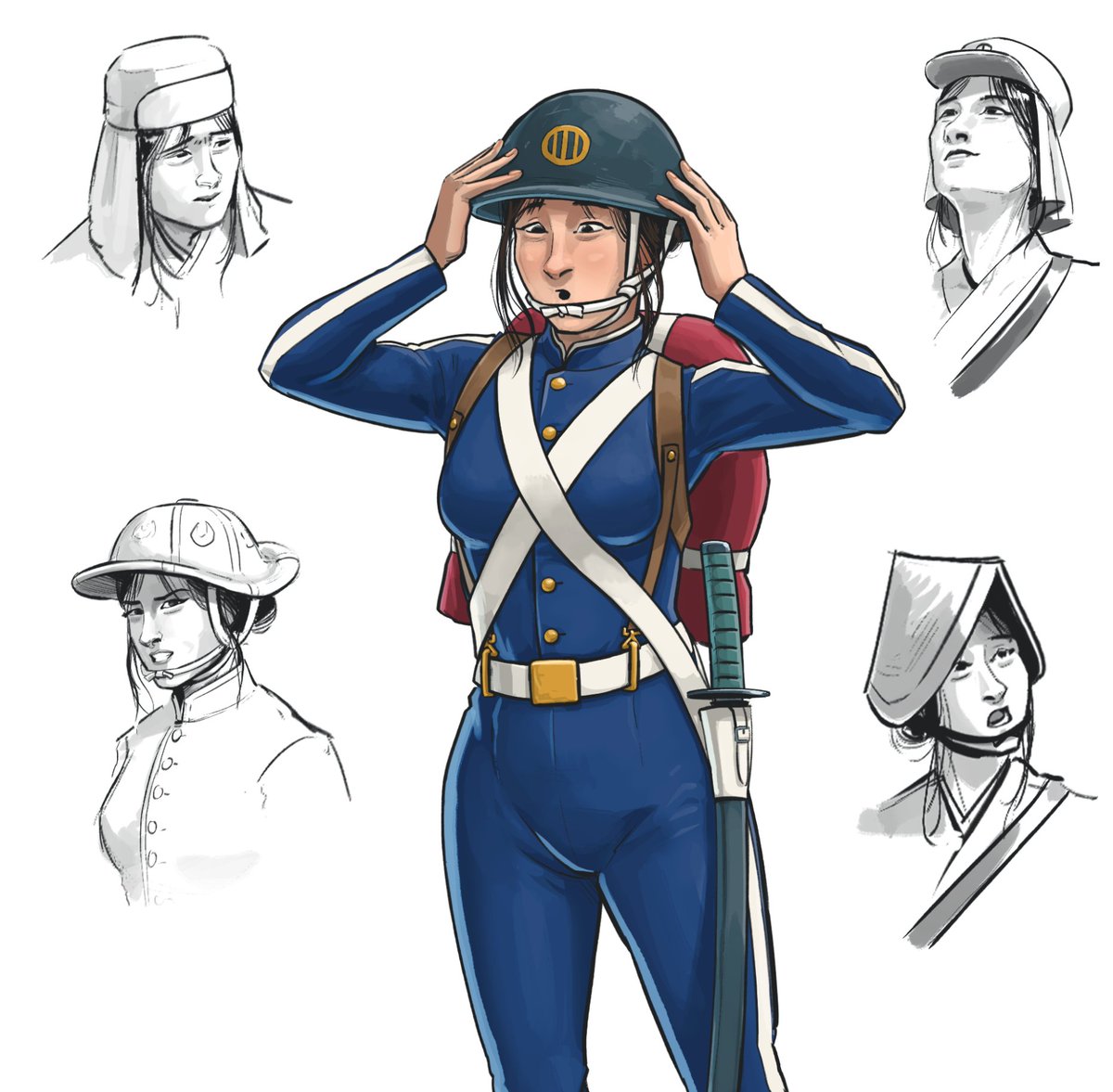 Yoshiko looking at the new french style uniforms