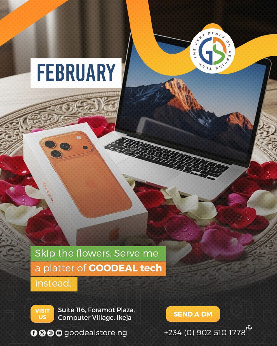 goodeal_store's tweet image. HAPPY NEW MONTH🥂
This month, don’t just settle for vibes, invest in the tools that make your vision a reality. 

Send a DM or visit us.

📍Suite 116, Foramot Plaza, Computer Village, Ikeja

#HappyNewMonth #GoodealStore #TechUpgrade #ComputerVillage #February2026