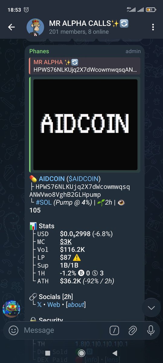 De_Phane's tweet image. Watch your early entry on $AIDCOIN 
MC:$3k

Parabolic move- liquidity spike
DM:t.me/Mr_Alphax to join my alpha group and moon with the frens on this Gem 

#AIDCOIN
HPWS76NLKUjq2X7dWcowmwqsqANWVwo8VghB2GLHpump