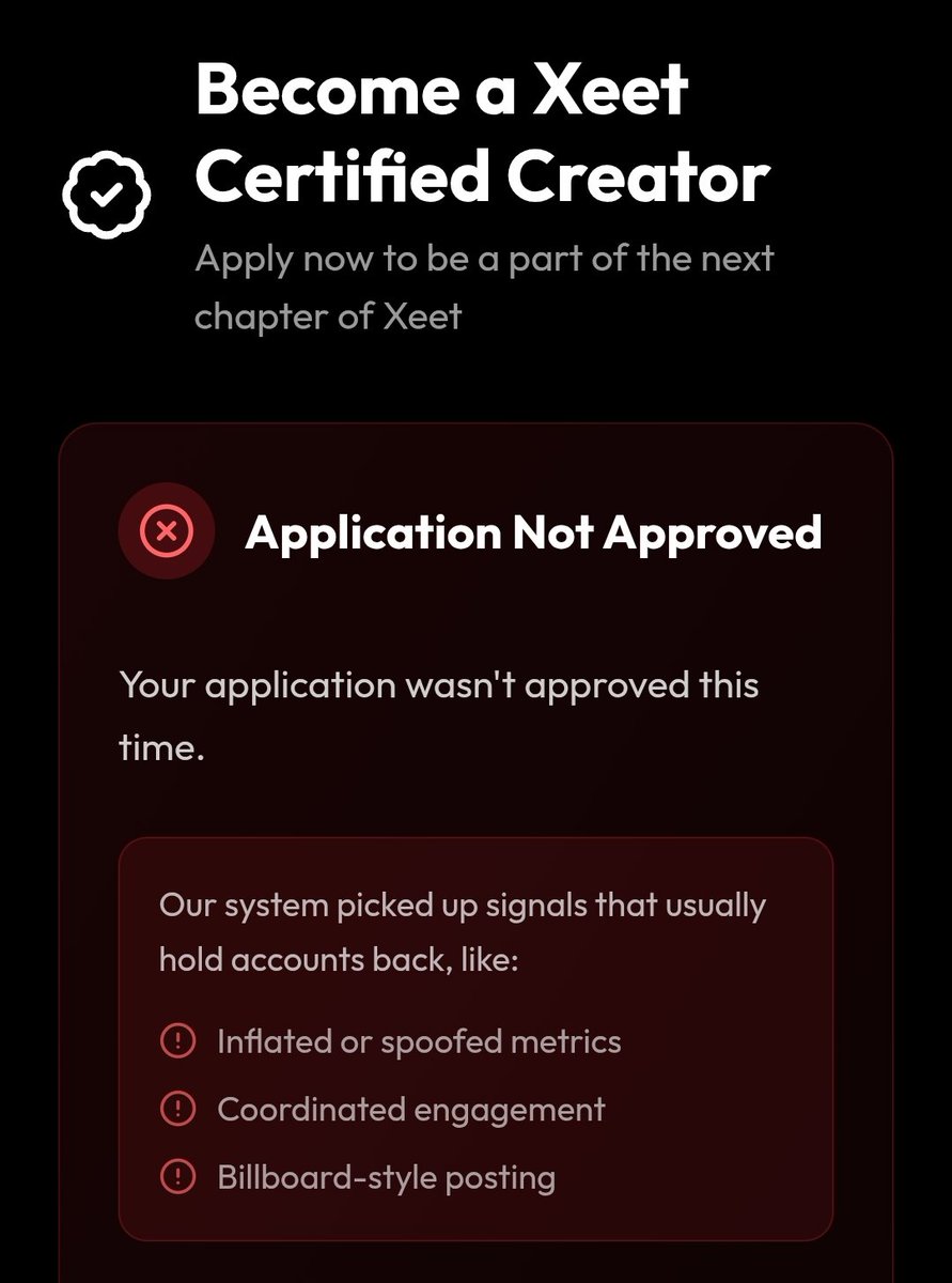 Maybe i need to be a kol to be approved 🥹

Xeet certified creator approvals are out , go check if you are approved