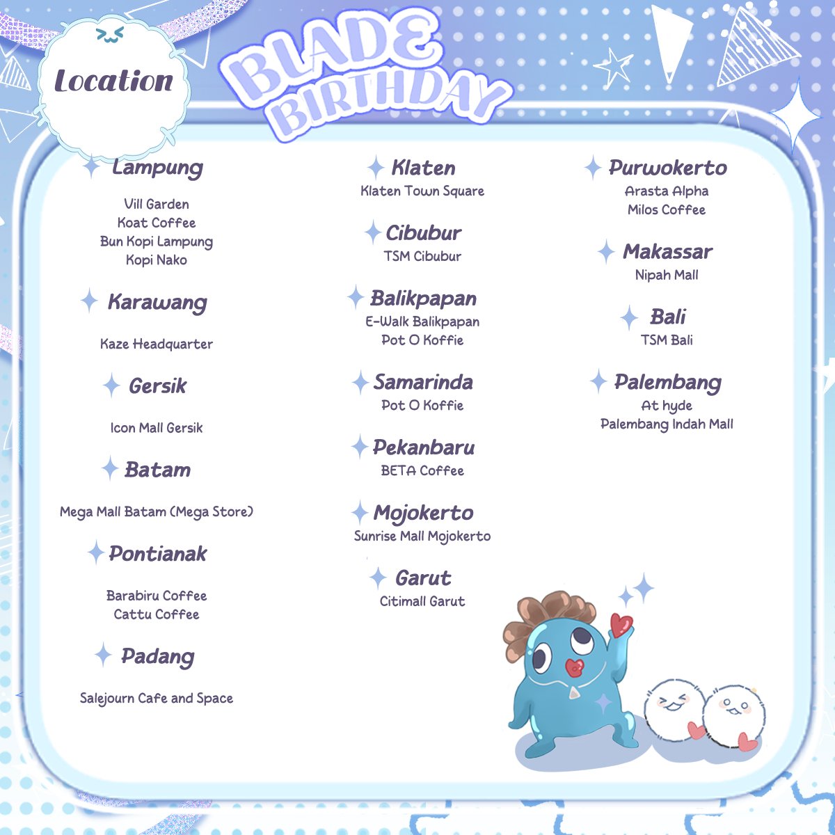 Mofumofu Blade Day 🩵⚪️⚪️⚪️🎉🎉🎉
Blade Birthday Photoframe Event
 
📅: 1 - 7 February 2026 
📸 : <a href="/photomaticsid/">Si paling narsis</a> 
📍: (branch on 2nd &amp; 3rd image)  

Let's celebrate Blade Birthday and share your best pic with the hashtag #MofumofuBladeDay 📸📸✨✨
