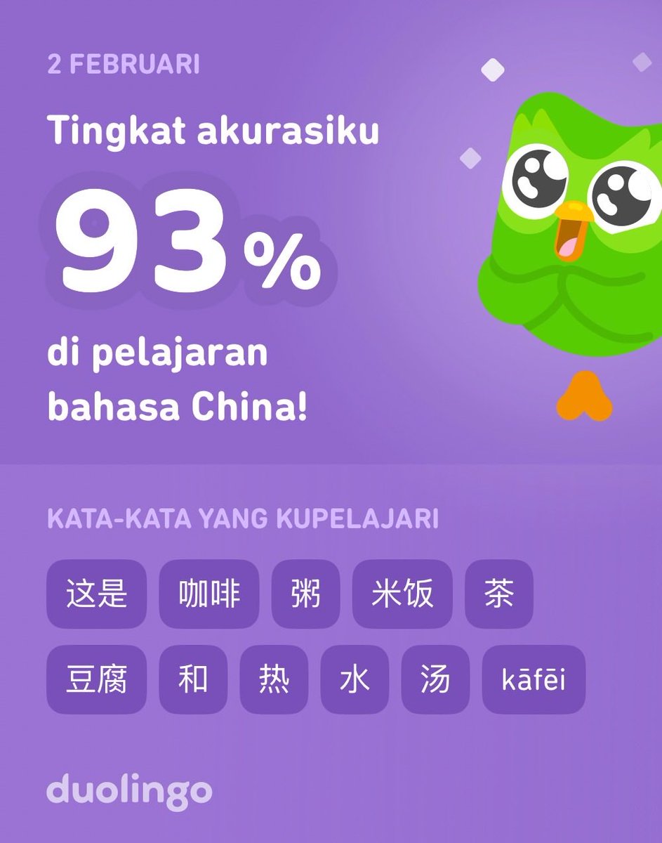 fitriycs's tweet photo. Aku sedang belajar bahasa China di Duolingo! Seru, efektif, dan gratis! https://t.co/0aBAOZbyjw