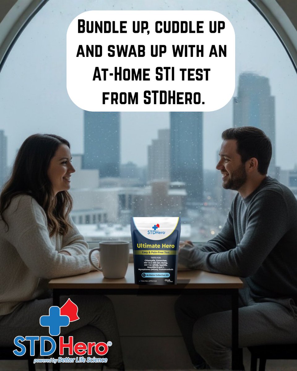 Snow blanketing downtown KC like forbidden whipped cream… but your sexual health? Still 🔥 in the freeze. 
Curl up, dim the lights—order discreet at-home STI tests from STD Hero. Quick swab/pee, CLIA lab results in ~48 hrs from lab receipt, no clinic drama.
Chlamydia, Gonorrhea,