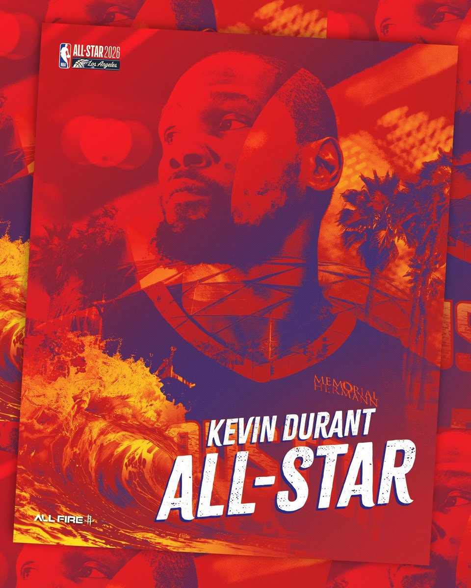 HoustonRockets's tweet image. 𝟏𝟔𝐗 𝐀𝐋𝐋-𝐒𝐓𝐀𝐑. Need we say more?

Kevin Durant will represent H-Town at NBA All-Star 2026 👏

#AllFire