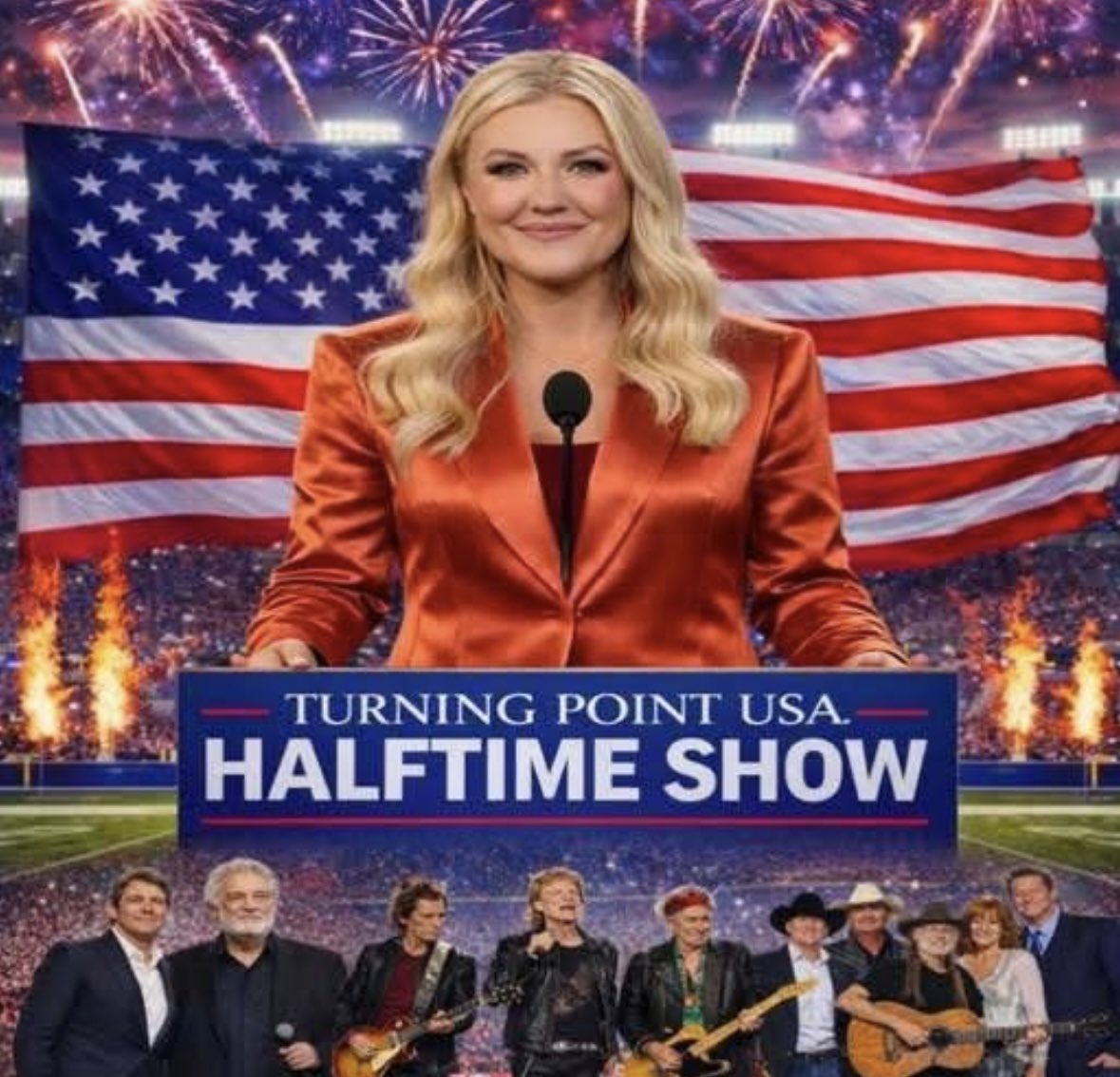 Erika Kirk recently unveiled plans for 32 legendary country and rock artists to appear on the “All-American Halftime Show.” She describes it as an “alternative option” for Super Bowl viewers who want
