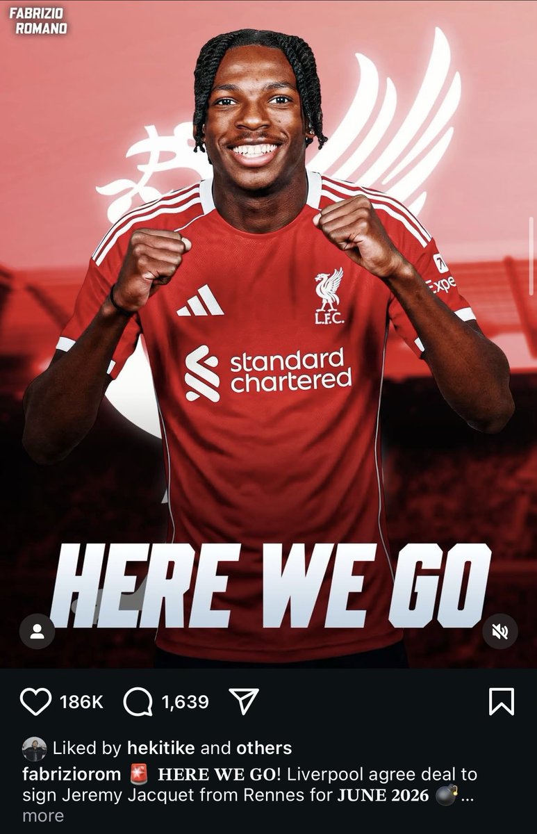 Hugo Ekitike liking the ‘Here we go’ on <a href="/FabrizioRomano/">Fabrizio Romano</a> IG 🇫🇷