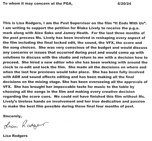 "She was very conscious of the budget,"

"She hired a new editor,"

"Working around the clock to re-edit &amp; lock the film,"

"She made all the decisions on where and when,"

"Has been making all the final decisions on the mixing stage,"

"Choosing all the songs in the film,"

....