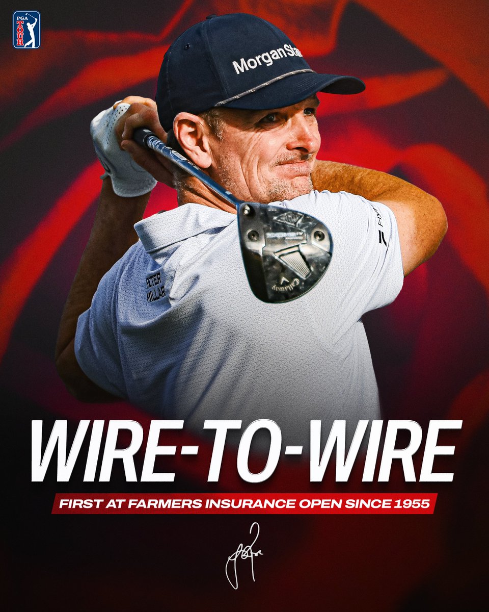 PGATOUR's tweet photo. The first wire-to-wire winner (no ties) @FarmersInsOpen in more than 70 years. 

Take a bow, @JustinRose99. https://t.co/XLh0fbbSwJ
