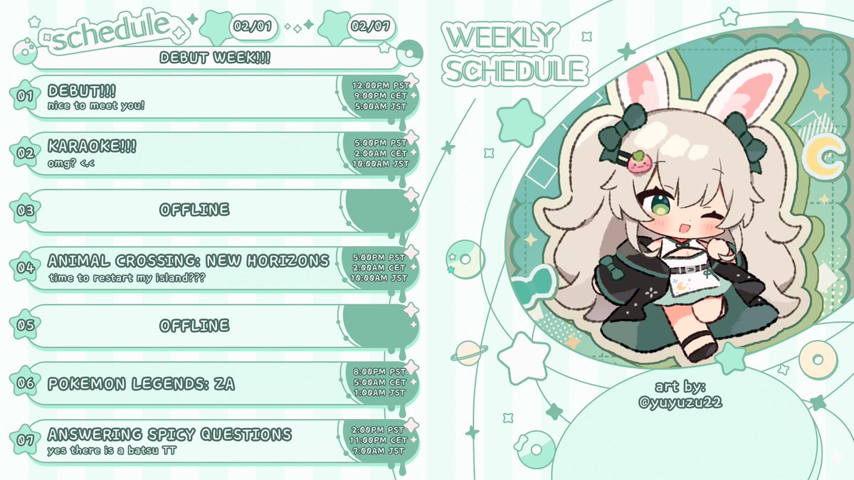 💚 SCHEDULE FOR 2/1 - 2/7 💚

woah first schedule??? crazyyy :p