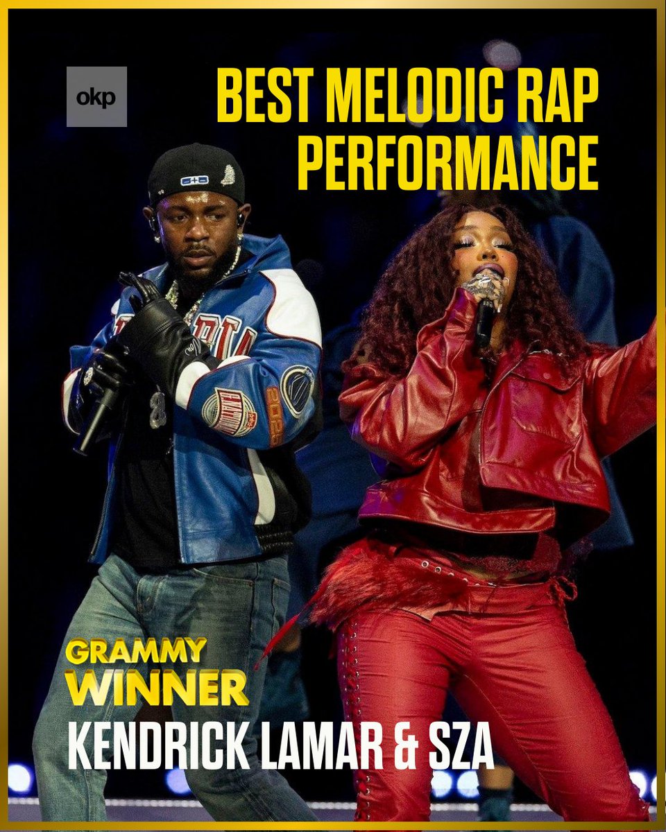 okayplayer's tweet image. Kendrick Lamar and SZA win Best Melodic Rap Performance for “luther” 🎶🏆
#GRAMMYs2026 #KendrickLamar #SZA