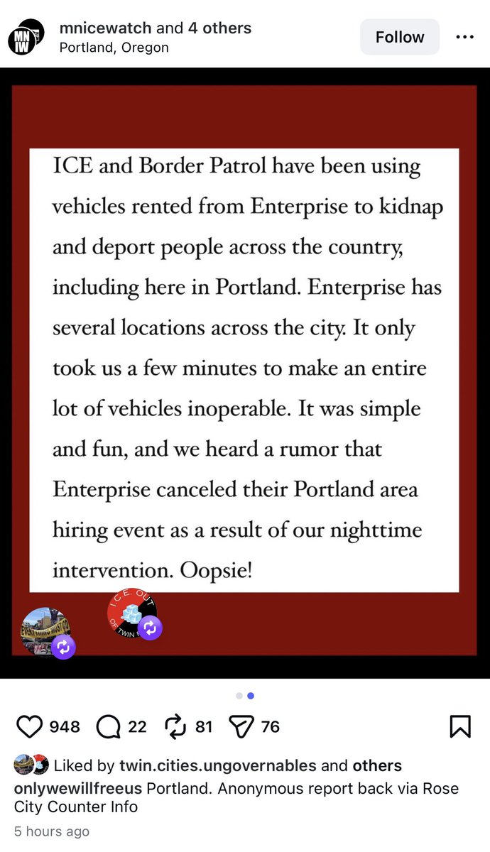 DrKarlynB's tweet photo. Antifa vandalized an entire fleet of Enterprise rental cars in Portland, and now they’re bragging about it to cells all over the country: https://t.co/UDi1tAmaSC