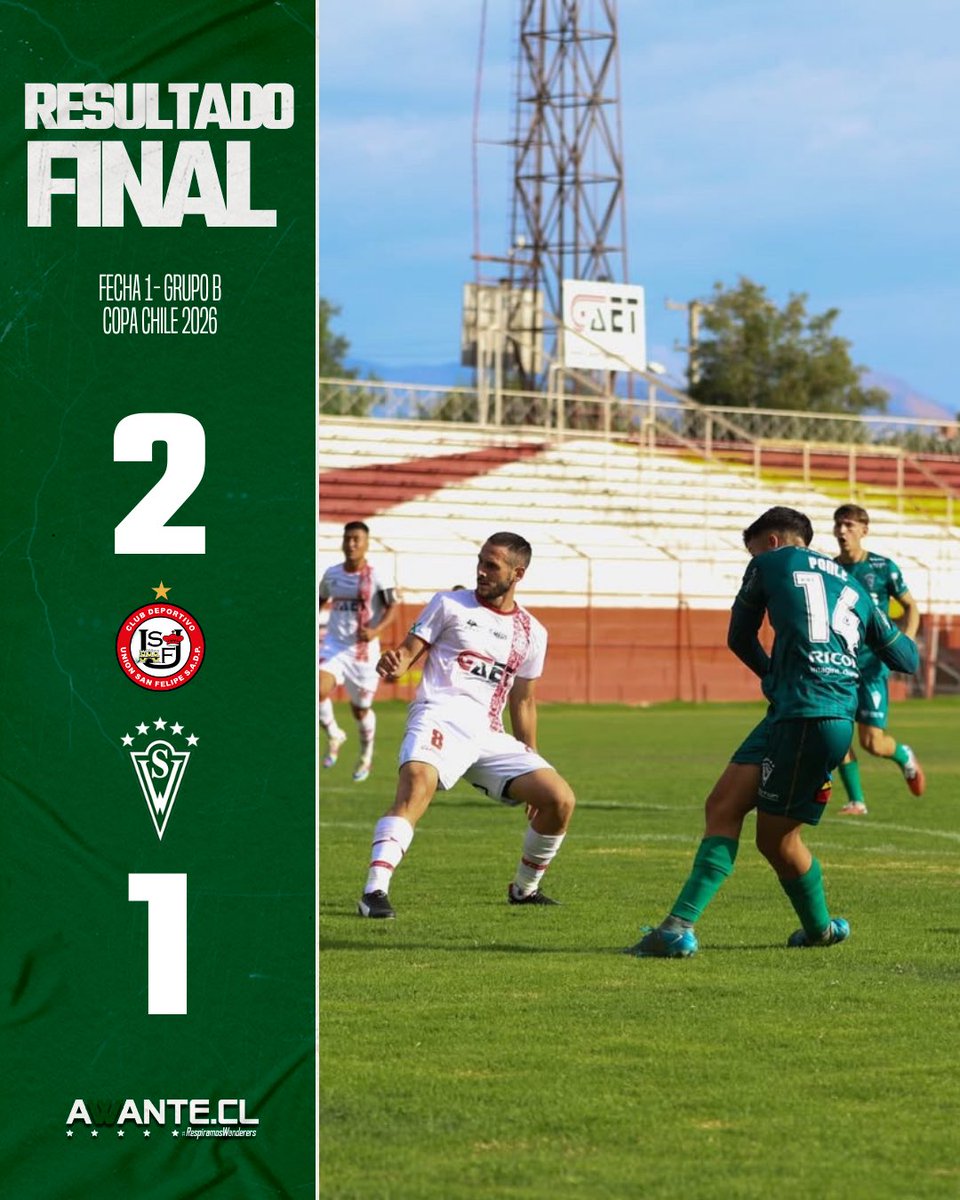 RESULTADO FINAL 🇳🇬⚽️

Santiago Wanderers cayó por dos goles a uno en su estreno en la Copa Chile 2026 ante Unión San Felipe. Cristóbal Ponce anotó el gol del decano del fútbol chileno.

#VamosWanderers 🇳🇬