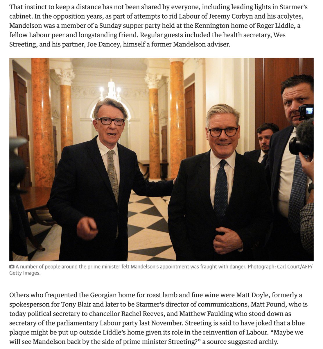 NicholasGuyatt's tweet image. As the Guardian belatedly reported a couple of weeks ago, Peter Mandelson has been mentor or adviser to pretty much everyone connected to Keir Starmer's takeover of the Labour party - and to Starmer's likely right-wing successor, Wes Streeting